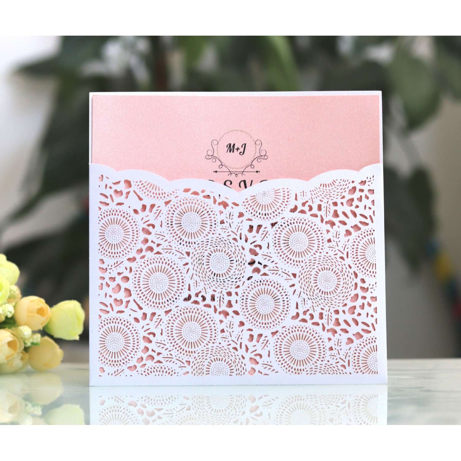 Pocket Invitation Wedding Invites Reception Card Laser Cut Paper 